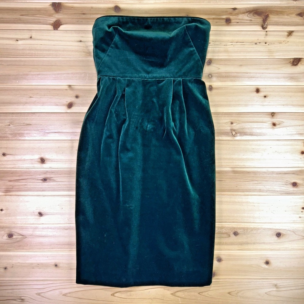 J Crew Dress Womens 8 Dark Green Velvet Silk Lined Strapless Cocktail Mini Dress